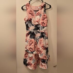 Floral Sleeveless Dress - Pink and Black
